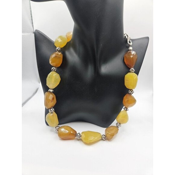 Butterscotch and Lemon Agate Sterling silver Chunky 21" Necklace Excellent Cond - Picture 3 of 6